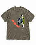 Pug Be Right Back Torn Portal Graphic Washed Tee in Army Green, flat lay product photo