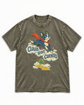 Clouds Have Corners Boston Terrier Washed Tee in Army Green, flat lay product photo