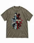 Yorkshire Terrier Two Moods One Tailor Split Persona Graphic Washed Tee in Army Green, flat lay product photo
