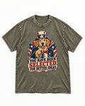 You Have Been Selected for Better Ideas Uncle Sam Golden Retriever Graphic Washed Tee in Army Green, flat lay product photo