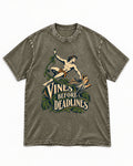 Yorkshire Terrier Vines Before Deadlines Jungle Hero Graphic Washed Tee in Army Green, flat lay product photo