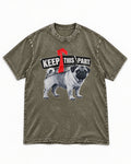 Pug Keep This Part Tape Arrow Graphic Washed Tee in Army Green, flat lay product photo