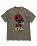 Doberman Step Out of Formation Road Vista Graphic Washed Tee in Army Green, flat lay product photo