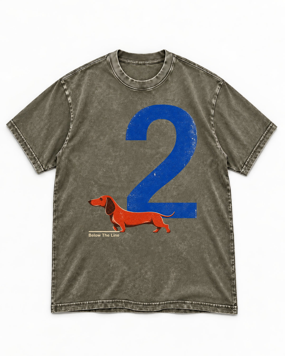 Dachshund Below The Line Number Two Graphic Washed Tee in Army Green, flat lay product photo