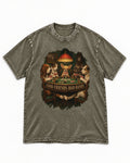 Good Friends Bad Hands Chihuahua Poker Scene Washed Tee in Army Green, flat lay product photo