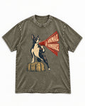 Animal Farmhouse Boston Terrier Washed Tee in Army Green, flat lay product photo