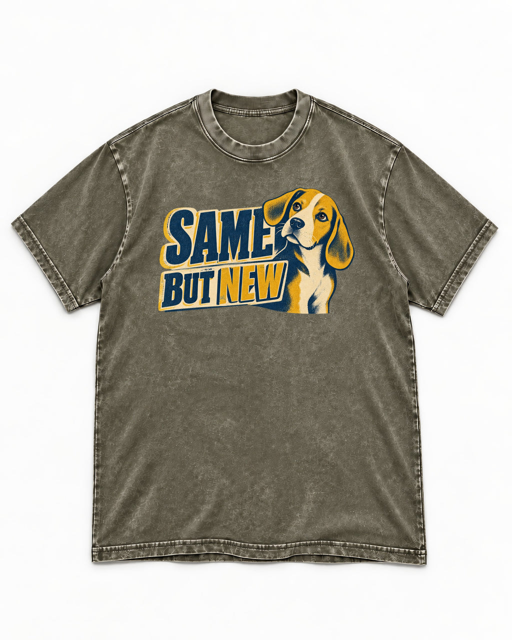 Same Beagle But New Washed Tee in Army Green, flat lay product photo