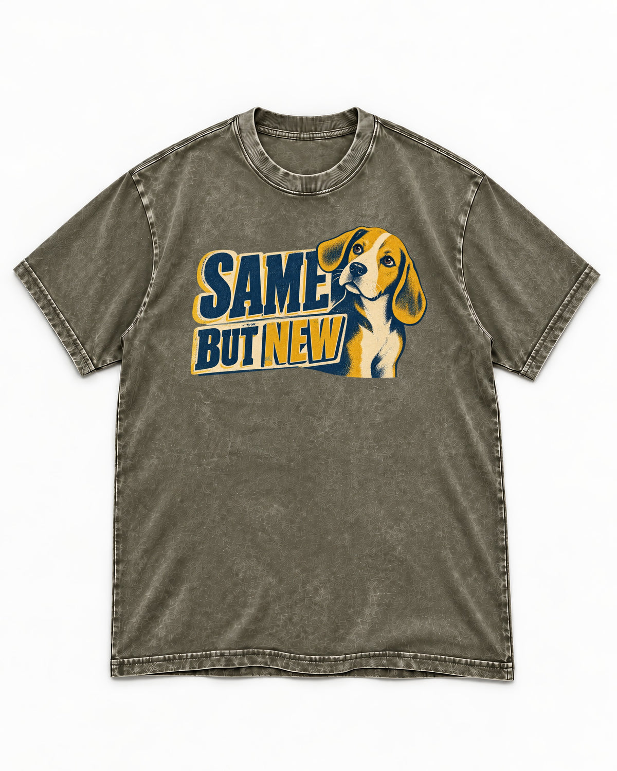 Same Beagle But New Washed Tee in Army Green, flat lay product photo