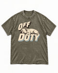 Frenchie Off Duty Sleeping Type Graphic Washed Tee in Army Green, flat lay product photo