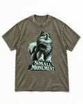 Pomeranian Small Monument Pedestal Graphic Washed Tee in Army Green, flat lay product photo