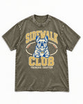 Frenchie Sidewalk Club Chapter Graphic Washed Tee in Army Green, flat lay product photo