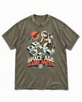Pug Space Age Same Mess Astronaut Graphic Washed Tee in Army Green, flat lay product photo