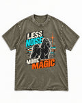 Shih Tzu Less Noise More Magic Pop Art Graphic Washed Tee in Army Green, flat lay product photo