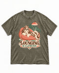 Shih Tzu Lounging Is a Language Retro Lounge Graphic Washed Tee in Army Green, flat lay product photo