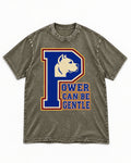 Pitbull Power Can Be Gentle Varsity Graphic Washed Tee in Army Green, flat lay product photo