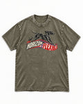 German Shorthaired Pointer The Horizon Is Flexible Racing Ribbon Graphic Washed Tee in Army Green, flat lay product photo