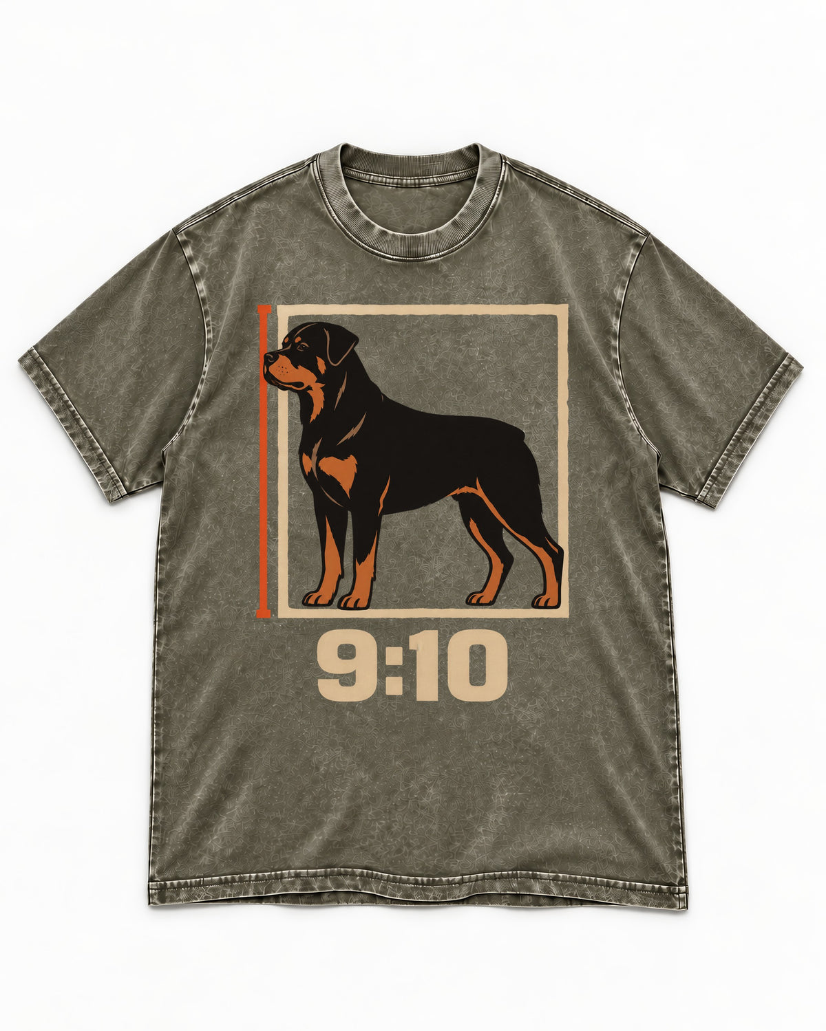 Nine Ten Rottweiler Proportion Frame Graphic Washed Tee in Army Green, flat lay product photo