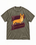 Corgi Settle in Between Washed Tee in Army Green, flat lay product photo