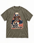I Want You to Bring Better Energy Boxer Recruitment Poster Graphic Washed Tee in Army Green, flat lay product photo