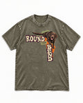 Labrador Retriever Round the Bend Collage Graphic Washed Tee in Army Green, flat lay product photo