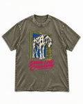 Great Dane Drool Line Calligraphy Doorway Graphic Washed Tee in Army Green, flat lay product photo