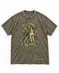Walk Past The Obvious Art Nouveau German Shepherd Dog Graphic Washed Tee in Army Green, flat lay product photo
