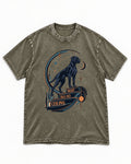 Night Has No Ceiling Boxer Cosmic Graphic Washed Tee in Army Green, flat lay product photo