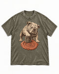 English Bulldog Ancient Cylinder Seal Graphic Washed Tee in Army Green, flat lay product photo