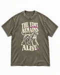 The Edit Remains Alive Boxer Washed Tee in Army Green, flat lay product photo