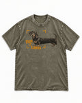 Dachshund Frame It Lower Viewfinder Graphic Washed Tee in Army Green, flat lay product photo