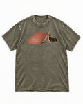 Corgi The Little Support Paper Graphic Washed Tee in Army Green, flat lay product photo