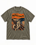 Husky Monday Found Me Scream Parody Graphic Washed Tee in Army Green, flat lay product photo