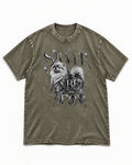 Pomeranian Silver Label Metallic Typography Graphic Washed Tee in Army Green, flat lay product photo