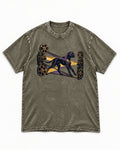 Light Never Waits Boxer Cinema Graphic Washed Tee in Army Green, flat lay product photo