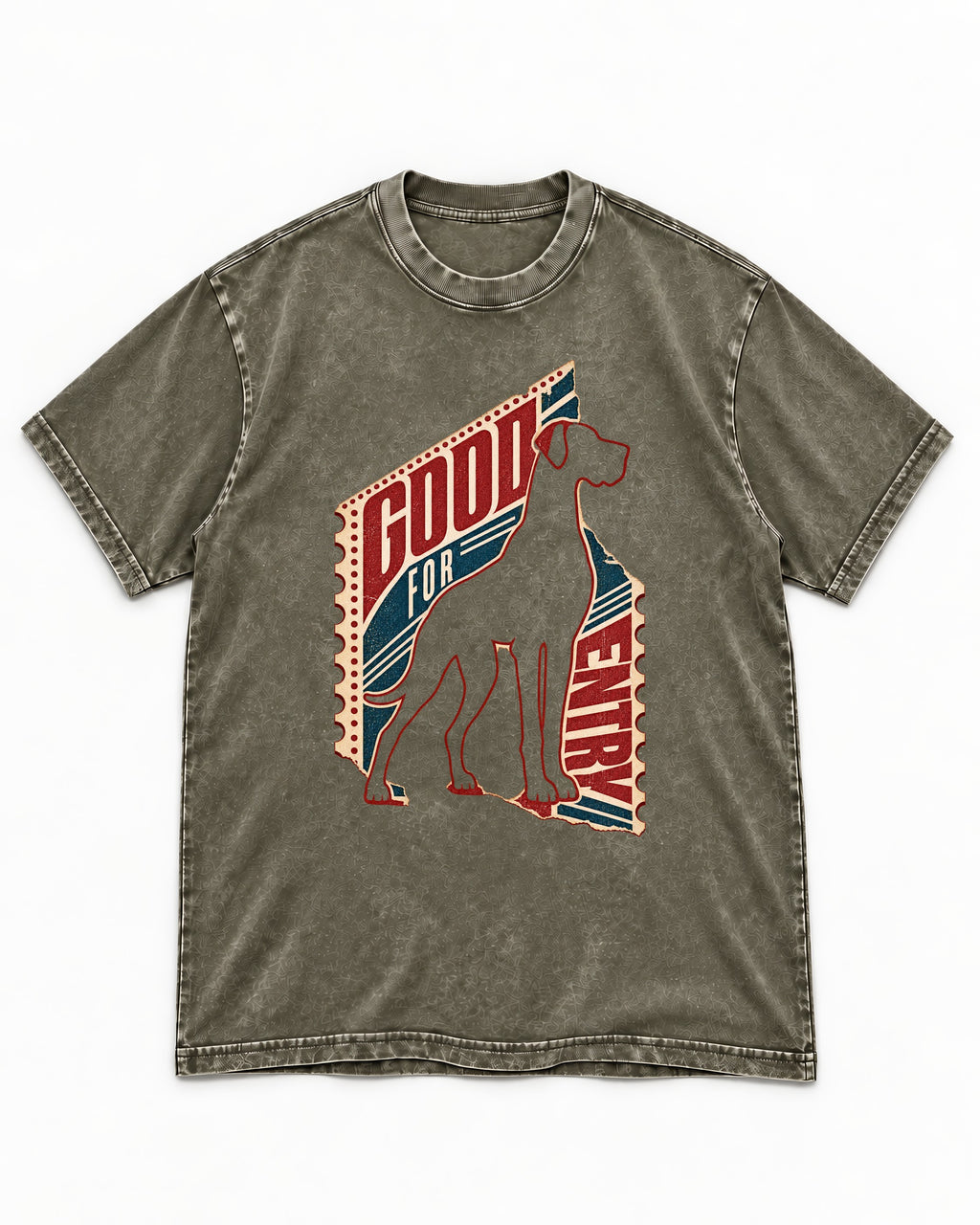 Great Dane Good for Nothing Ticket Cutout Graphic Washed Tee in Army Green, flat lay product photo