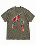 Great Dane Good for Nothing Ticket Cutout Graphic Washed Tee in Army Green, flat lay product photo