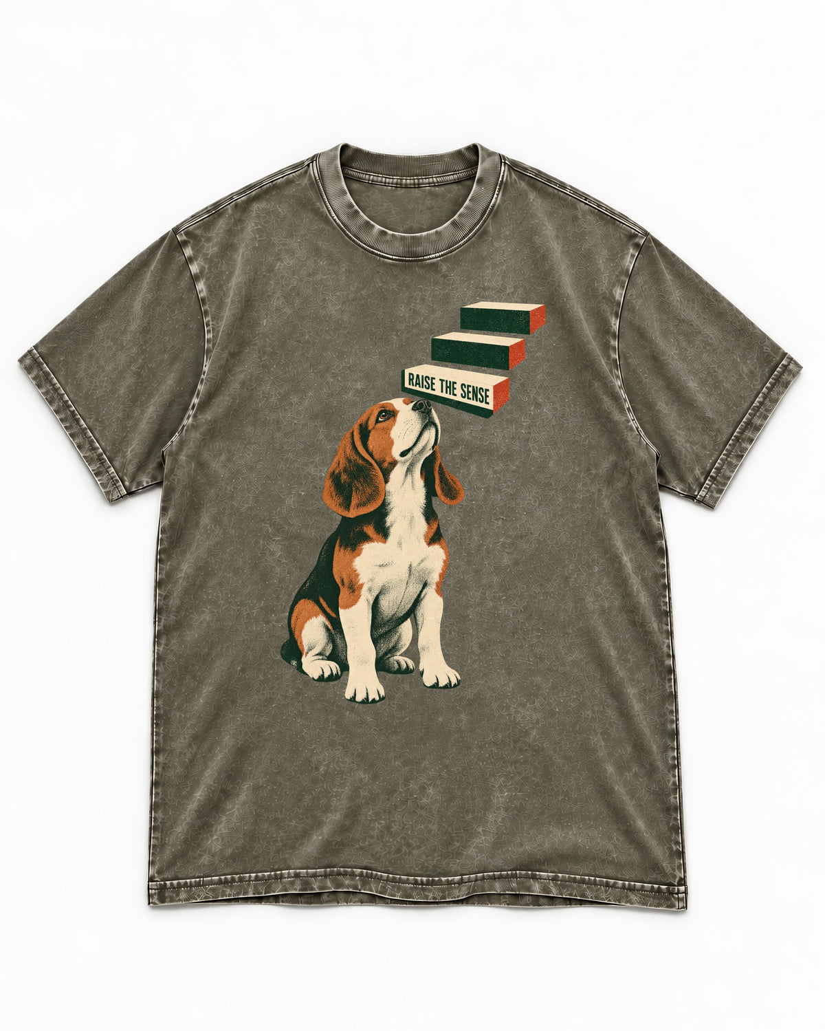 Raise The Sense Beagle Scent Hound Washed Tee in Army Green, flat lay product photo
