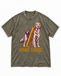 Golden Retriever Coat Logic Grooming Gauge Graphic Washed Tee in Army Green, flat lay product photo