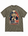 Labrador Retriever I Want You to Bring Better Energy Uncle Sam Graphic Washed Tee in Army Green, flat lay product photo