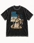 Frenchie Keep Your Angle Geometric Graphic Washed Tee in Black, flat lay product photo