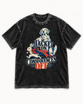 Golden Retriever Jacket On Consequences Off Rabbit Chase Graphic Washed Tee in Black, flat lay product photo