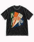 Great Dane In Good Taste Color Fan Graphic Washed Tee in Black, flat lay product photo