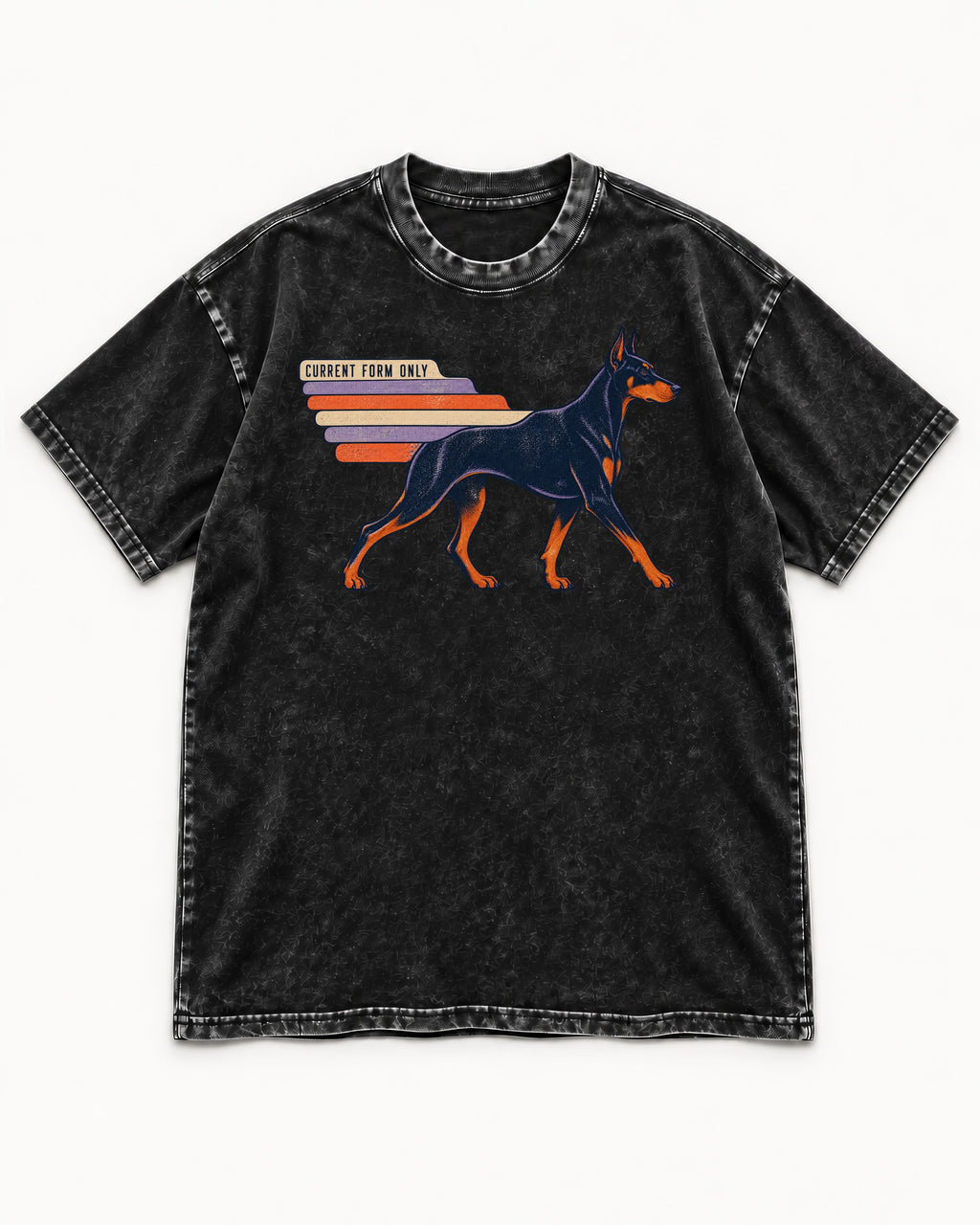 Doberman Current Form Only Speed Bars Graphic Washed Tee in Black, flat lay product photo