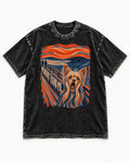 Yorkshire Terrier Monday Found Me Scream Parody Graphic Washed Tee in Black, flat lay product photo