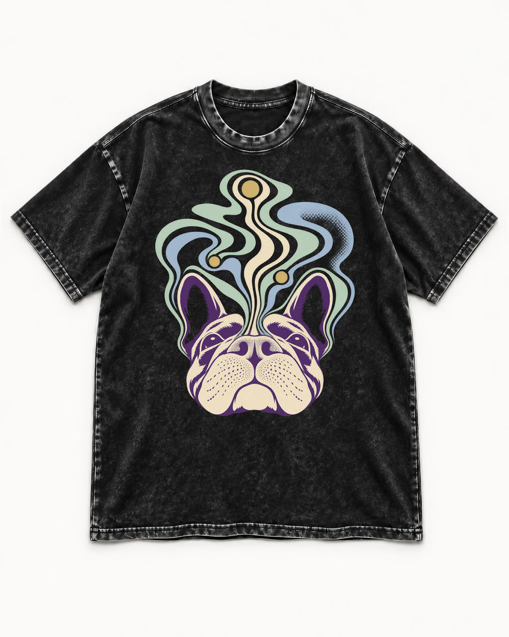 Frenchie Scent Cartography Vapor Route Graphic Washed Tee in Black, flat lay product photo