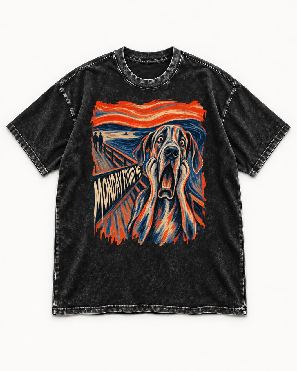 Great Dane Monday Found Me Scream Parody Graphic Washed Tee in Black, flat lay product photo