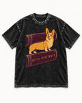 Corgi Settle in Between Washed Tee in Black, flat lay product photo