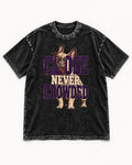 Frenchie Close Never Crowded Peekaboo Type Graphic Washed Tee in Black, flat lay product photo