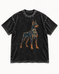 Doberman Stand in Style Suit Graphic Washed Tee in Black, flat lay product photo