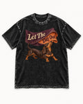 Dachshund Let The Day Out Fabric Banner Graphic Washed Tee in Black, flat lay product photo